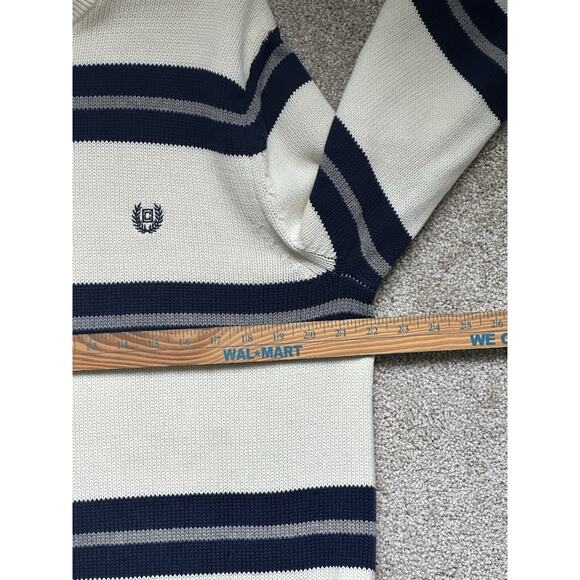 Chaps Ralph Lauren Unisex Crewneck Cotton Striped Blue Cream Sweater Size Large - Picture 6 of 8